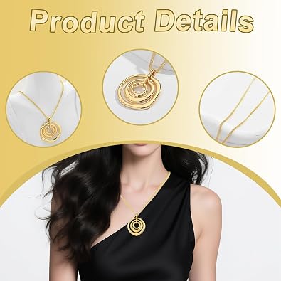 Gold Chunky Necklace for Women, Long Spiral Pendant Chain Jewellery