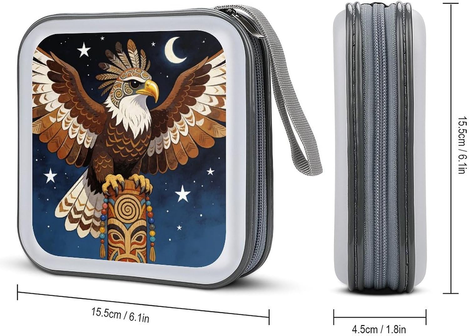 The Eagle Spirit Keeps Watch at Night CD Case Holder 40 Capacity DVD Case Wallet Portable Hard Plastic Disc Cases Storage Binder Large Storage Disc Wallet Bag with Zippers for Car Home Office Travel