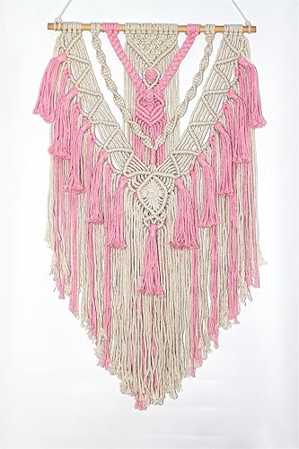 Miniatura 9 de BMIDRUT Tapiz tejido de macramé para colgar en la pared, estilo bohemio, hecho a mano, para boda, dormitorio, sala de estar, fondo de pared, 17 x 30