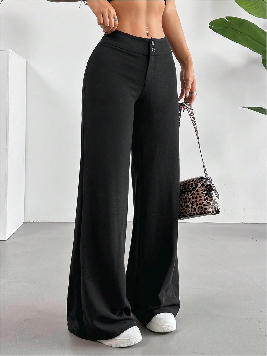 GORGLITTER Women's Low Rise Wide Leg Trousers Baggy Dress Pants Dressy Low Waisted Business Casual Work Loose Pants