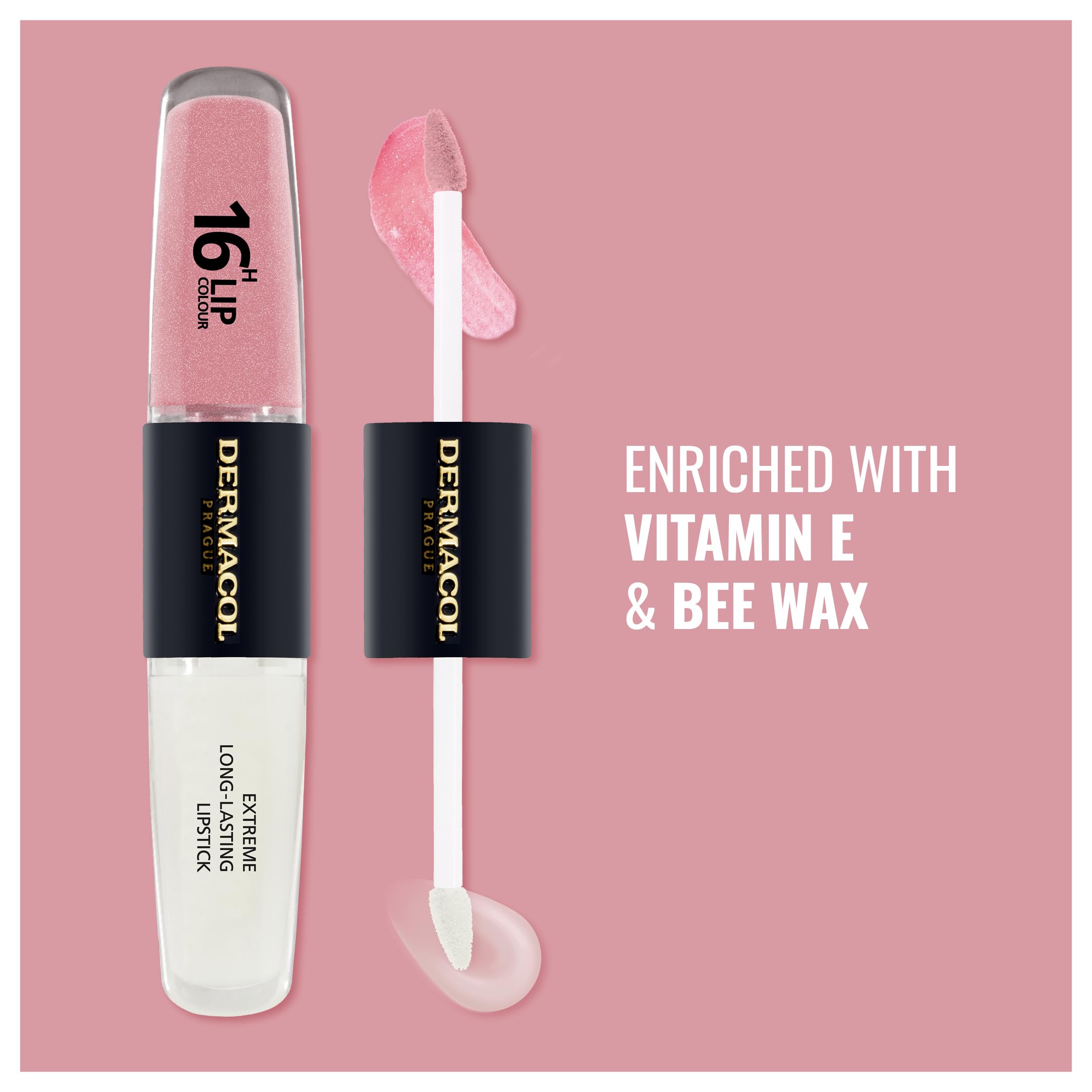 NEW Dermacol, 16-Hour Lip Colour, Highly Pigmented Glossy Lip Stain, Two-Phase Lip Plumper Gloss - Image 3