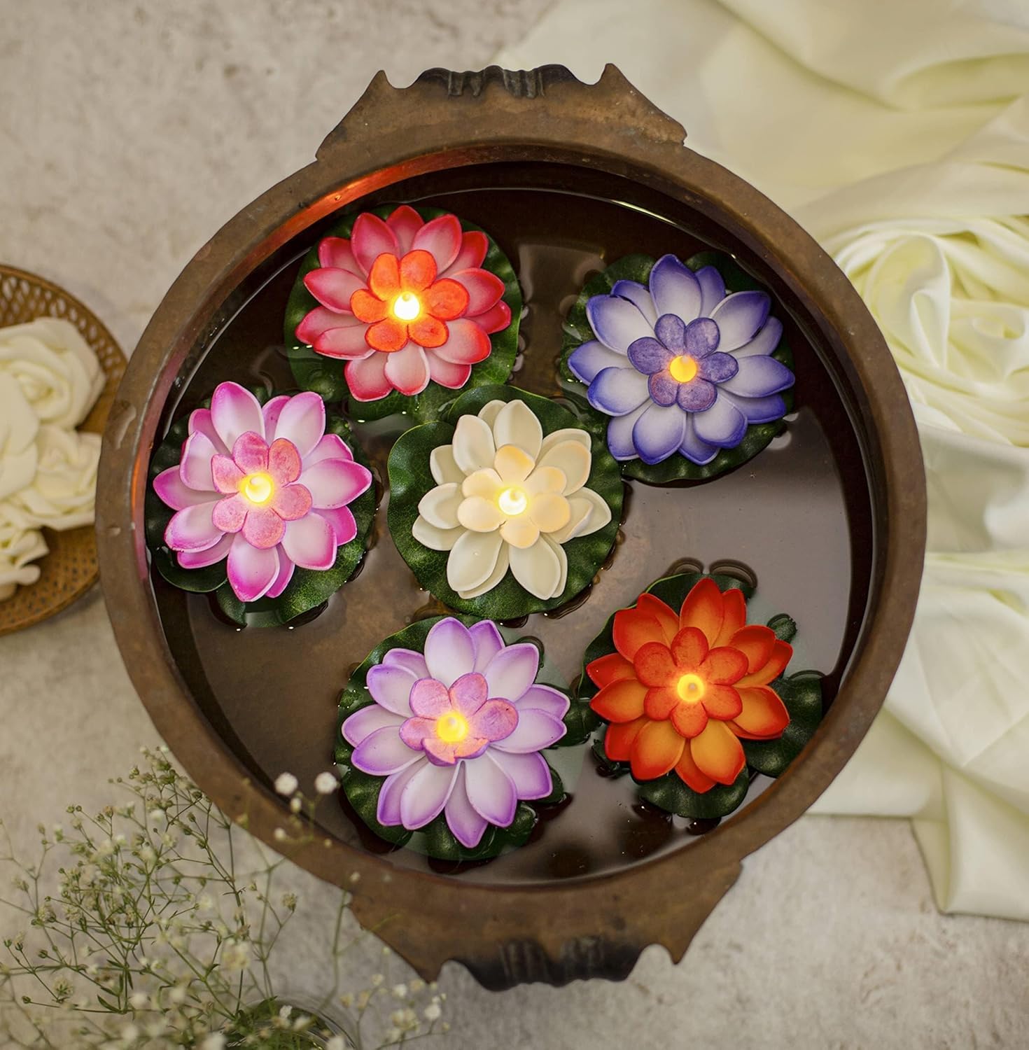 1-Piece Lotus Flower Floating Diya with Water Sensor | Flameless & Smokeless Diya for Navratri, Diwali, Deepawali, Durga Puja, Pooja Thali, Home Mandir, Urli Bowl & Festival Decoration, Multicolor (1)-image-36