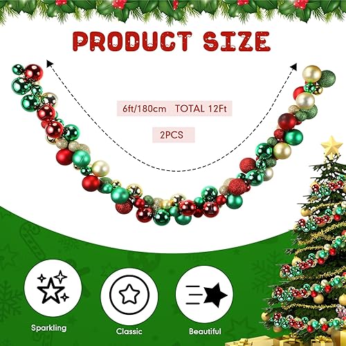 Miniatura 2 de Hiboom Guirnalda de Navidad de 6 pies, guirnalda de bolas de Navidad, adornos para interiores y exteriores, adornos colgantes decorativos para árbol