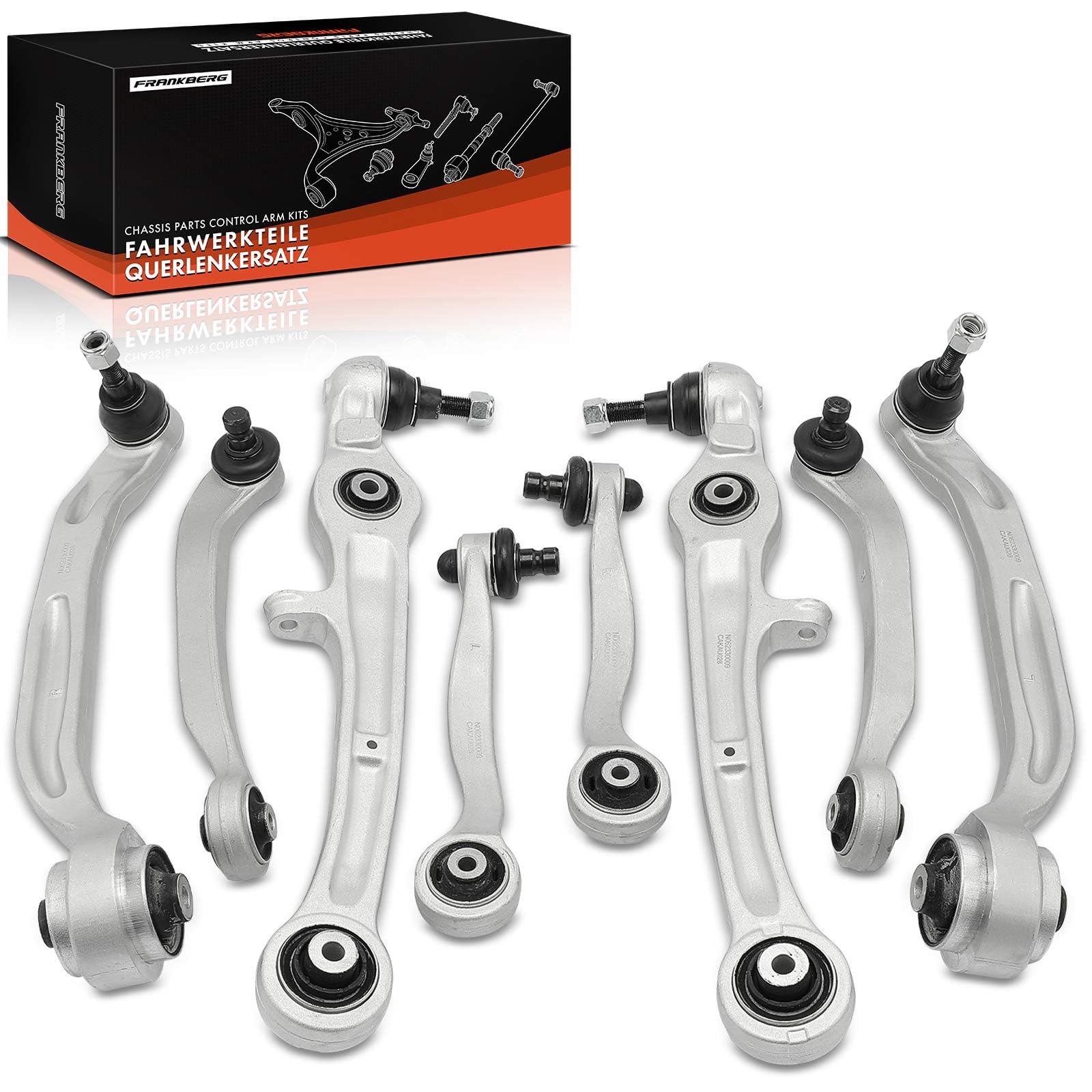 Frankberg Jeu de bras de suspension 8 pièces Compatible avec A6 4F2 C6 2.0L-5.2L 2004-2011 A6 Allroad 4FH C6 2.7L-4.2L 2006-2011 A6 Avant 4F5 C6 2.0L-5.2L 2004-2011 Remplacer# 4E0407506B