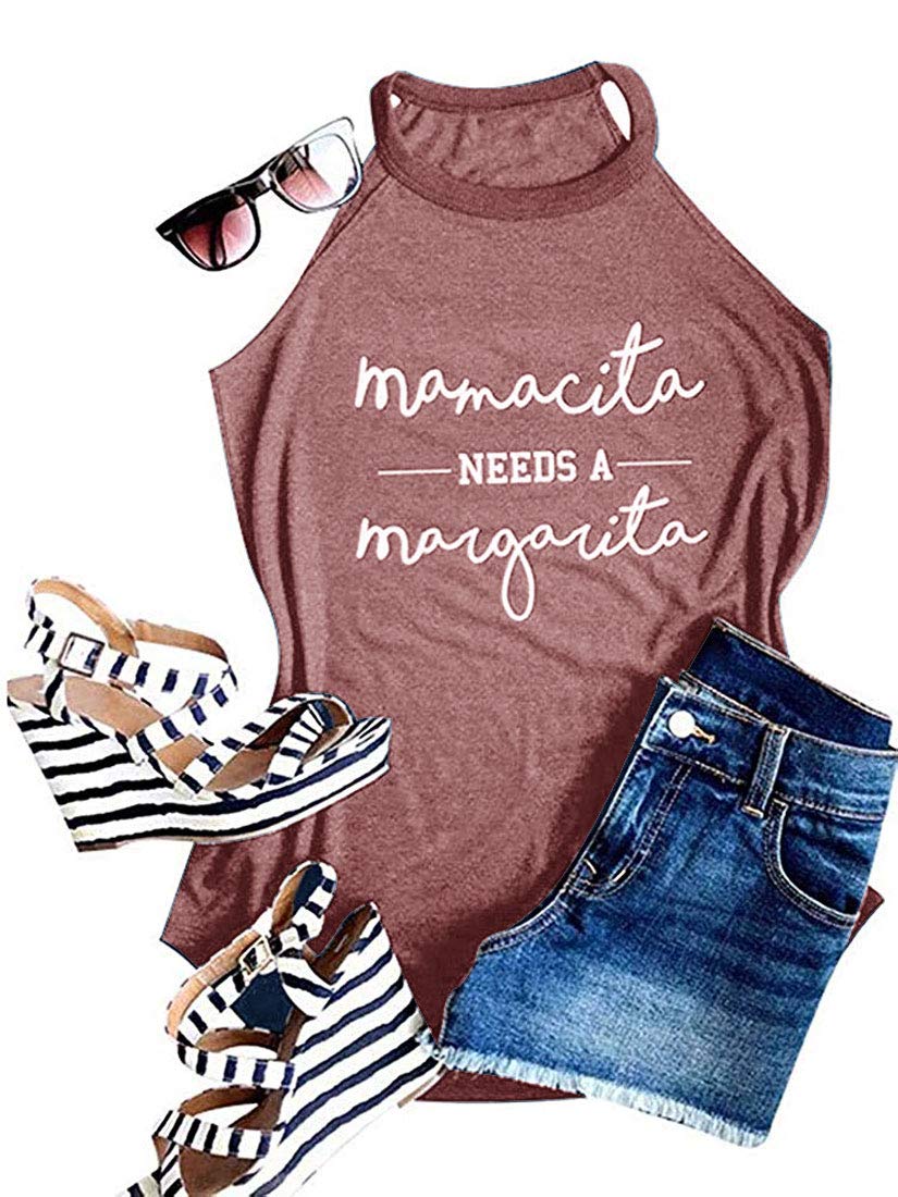 Women Halter Tank Tops Mamacita Needs A Margarita Sleeveless Drink Vest Letter Graphic Tee Shirt