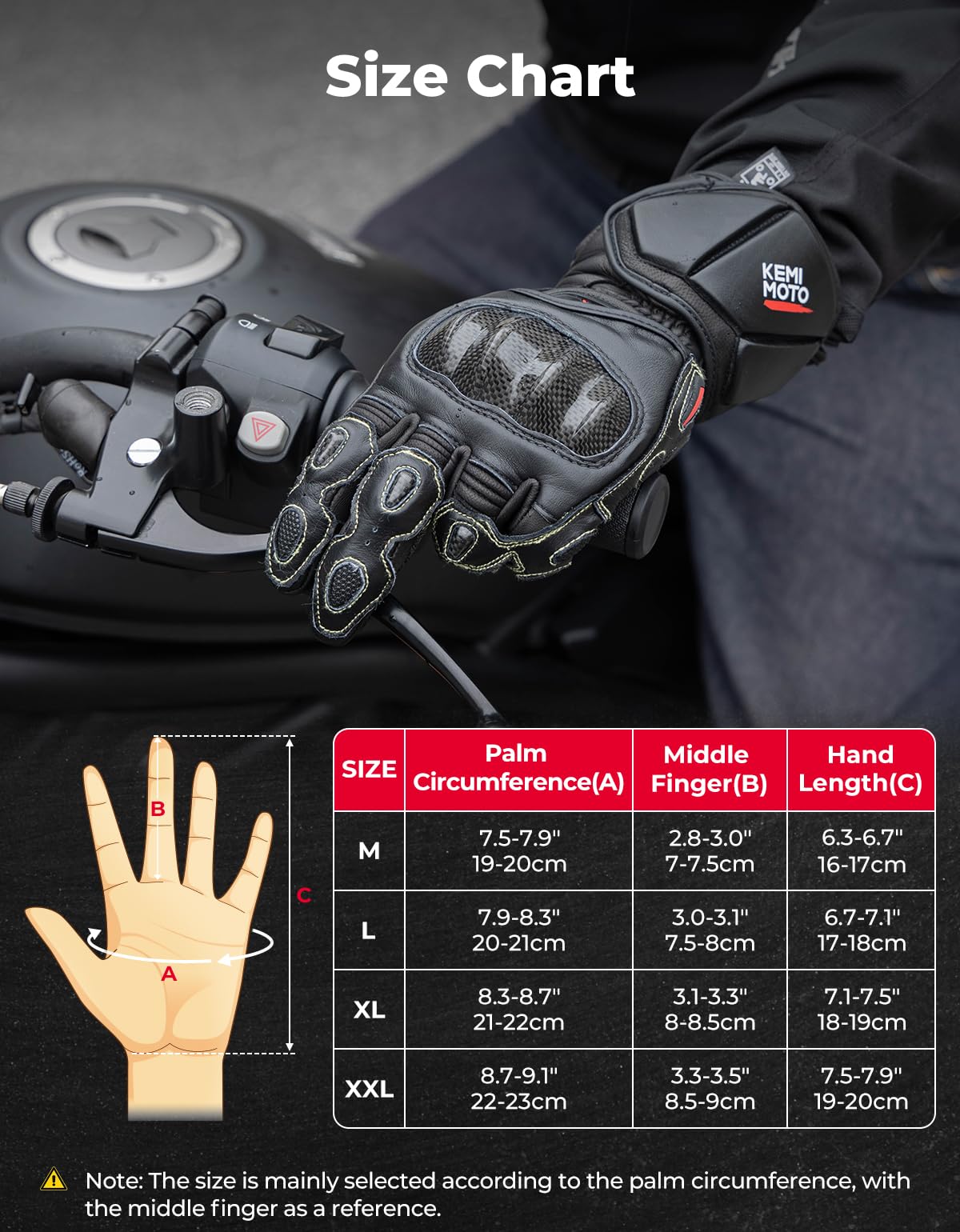 KEMIMOTO Guanti Moto in Pelle, Guanti da Gara per Uomo e Donna con Touchscreen e Protezione in Fibra di Carbonio, Ideali per Gare Professionali di Motocicletta e Bicicletta