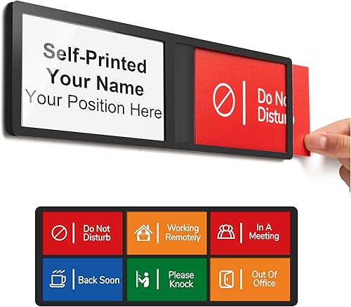Miniatura 11 de Letreros personalizados para puerta de oficina, placa de identificación con 6 opciones de estado, no molestar, en una reunión, fuera de la oficina