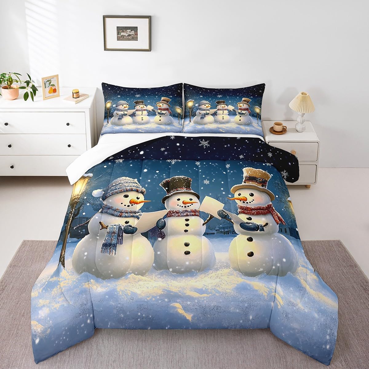 Castle Fairy Kawaii Snowman Bedding Set Twin Size