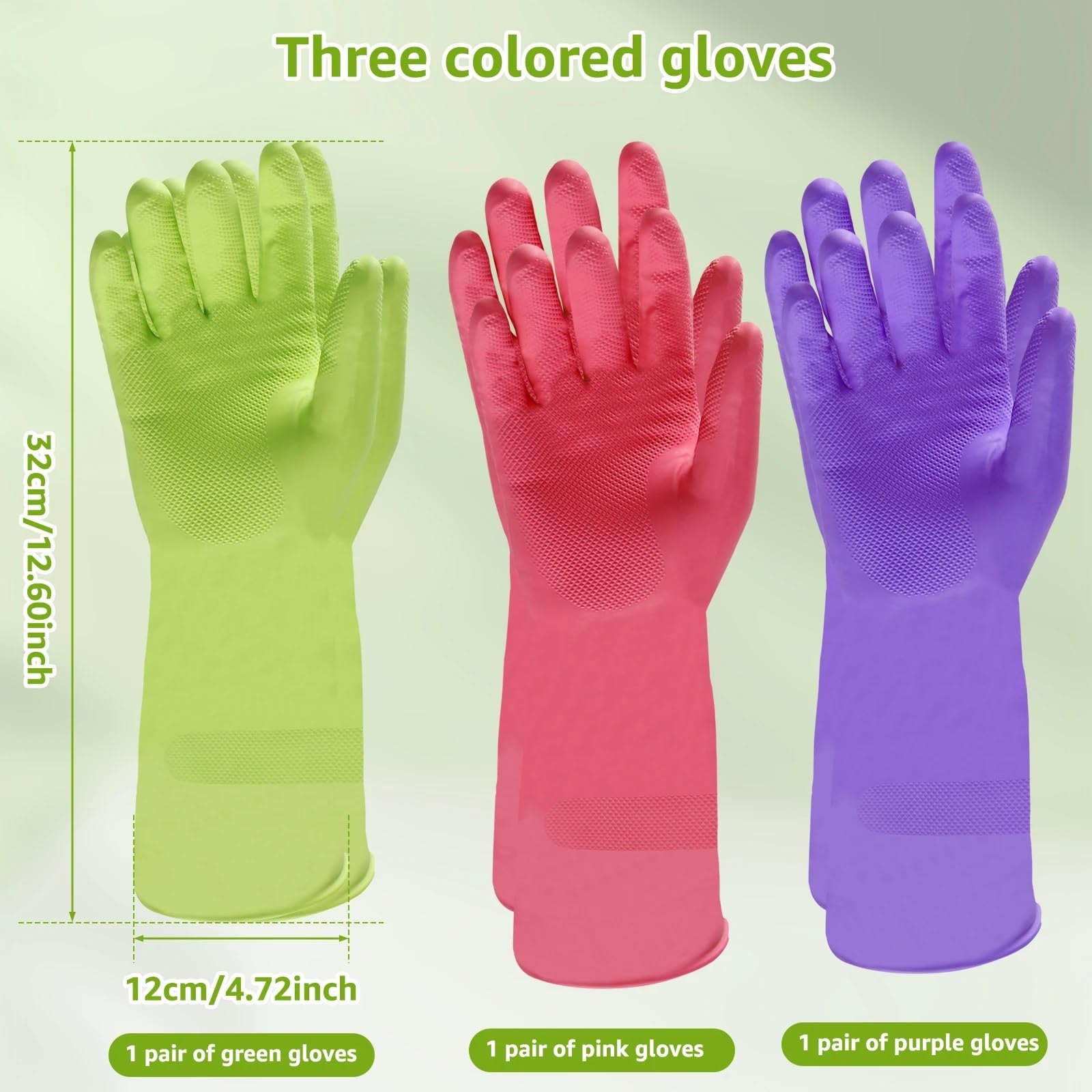 Guante de Goma 3 Pares de Guantes de Cocina for Lavar Platos, Coloridos, Reutilizables, Antideslizantes, for Limpieza del hogar, de Goma