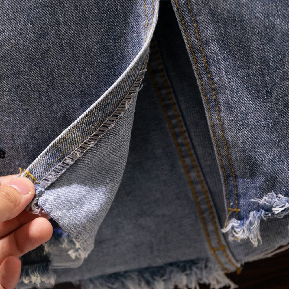 Gonne,Gonna Longuette Da Donna Blu Elastico A Vita Alta Con Spacco In Denim Gonna Invecchiata Con Bordo Grezzo A-Line Increspato Plus Size Lunghezza Al Ginocchio Gonne Lunghe Per Ragazze Signore,Xl