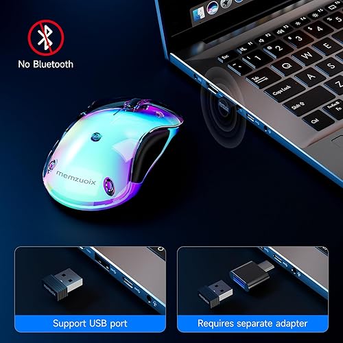 Miniatura 5 de memzuoix ratón inalámbrico estético de 2.4G - Fundas personalizables y iluminación LED de ambiente - Diseño ergonómico recargable, 5 botones, 1200
