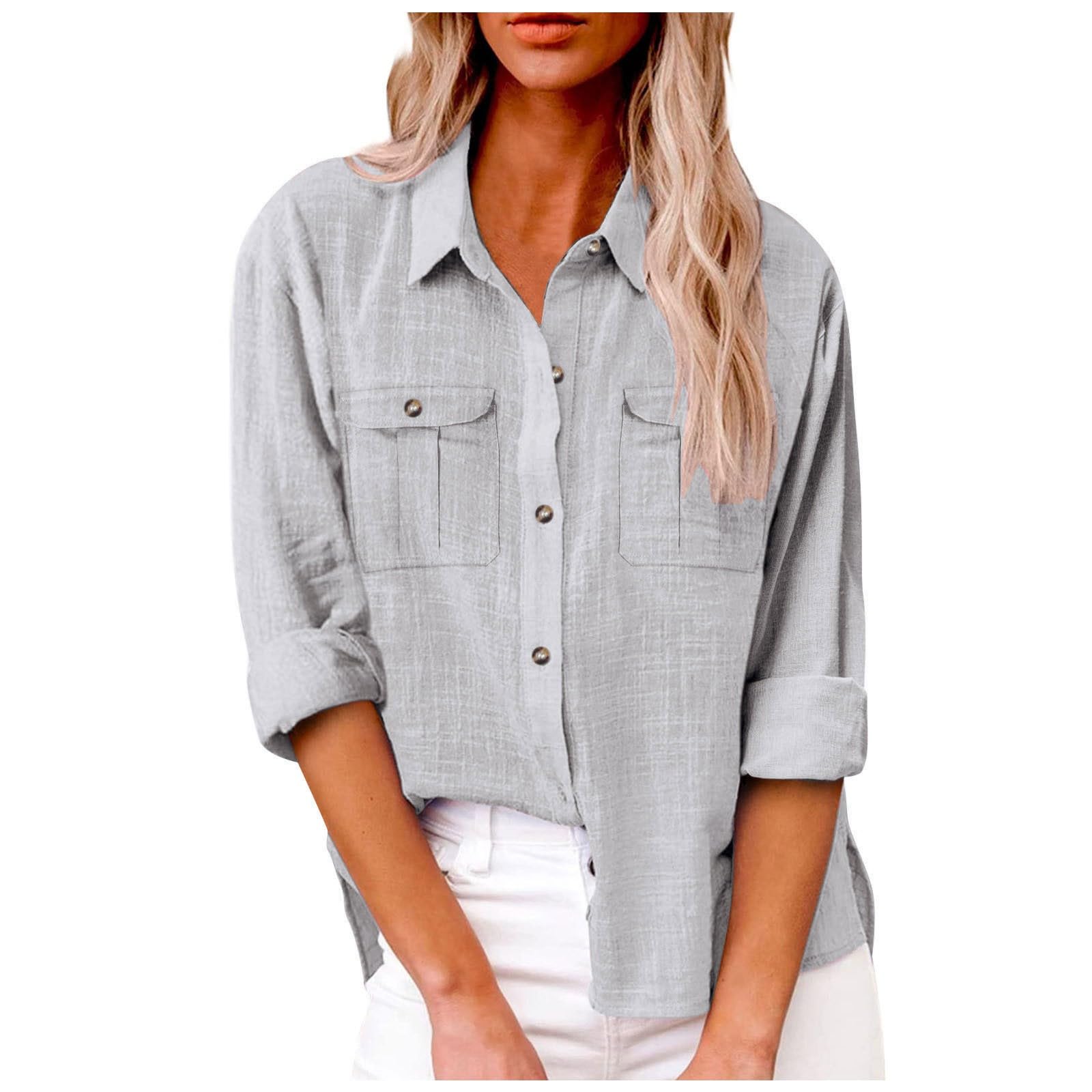 Camicie da donna in lino alla moda a maniche lunghe casual estate primavera 2025 spacco laterale abbottonatura in cotone di lino tinta unita abiti in mussola leggera oversize colletto ampio garza