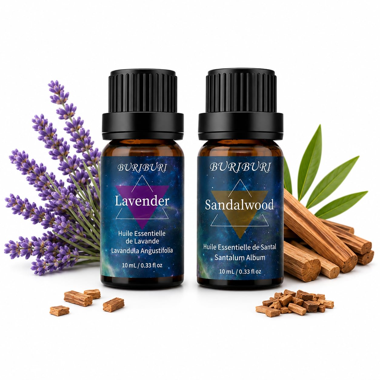 BURIBURI Sandalwood Lavender Essential Oil Set, Floral Woody, 2x10ML