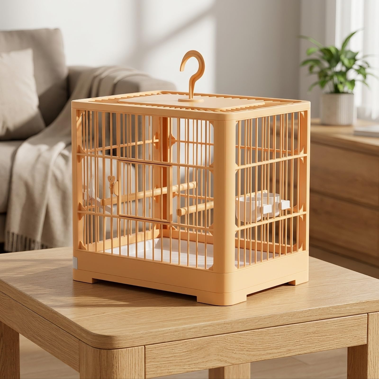 Käfig mit wanne | Käfig mit Sitzstange, praktisch Aufhängehaken, Drahtkäfig, für Zuhause, Wellensittiche, Olivgrün