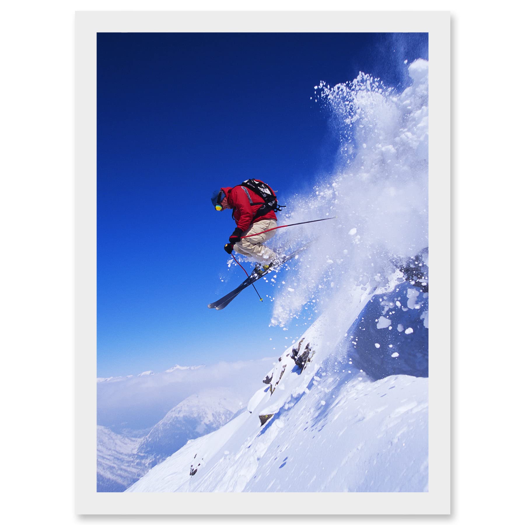 Artery8 Skier Ski Jumping Snow Sport Sky A4 Artwork Framed Wall Art Print
