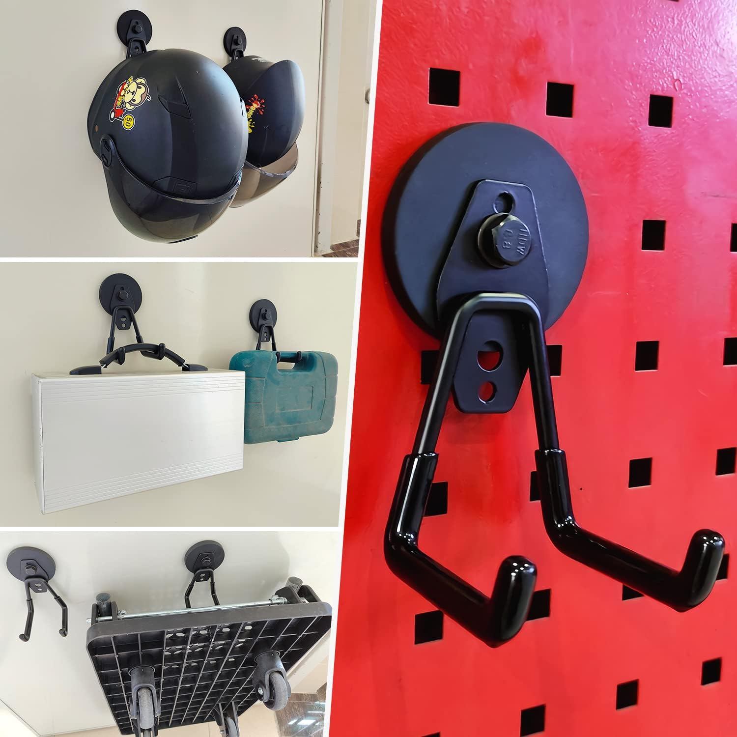 Magnetic Hooks Heavy Duty 2 Pack, Strong Magnet Hooks for Hanging Heavy Duty, Magnetic Garage Tool Hook with Black Non-Slip Rubber Coating for Indoor & Outdoor Hanging (Black)