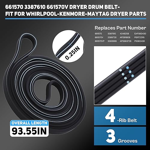 Miniatura 3 de Rodillo de secado mejorado para Maytag Whirlpool Secador Piezas MEDB850YW0 MEDB835DW4 WPW10314173 W10314171 MEDC300BW0 MGD5630HW0 MED7000AG0