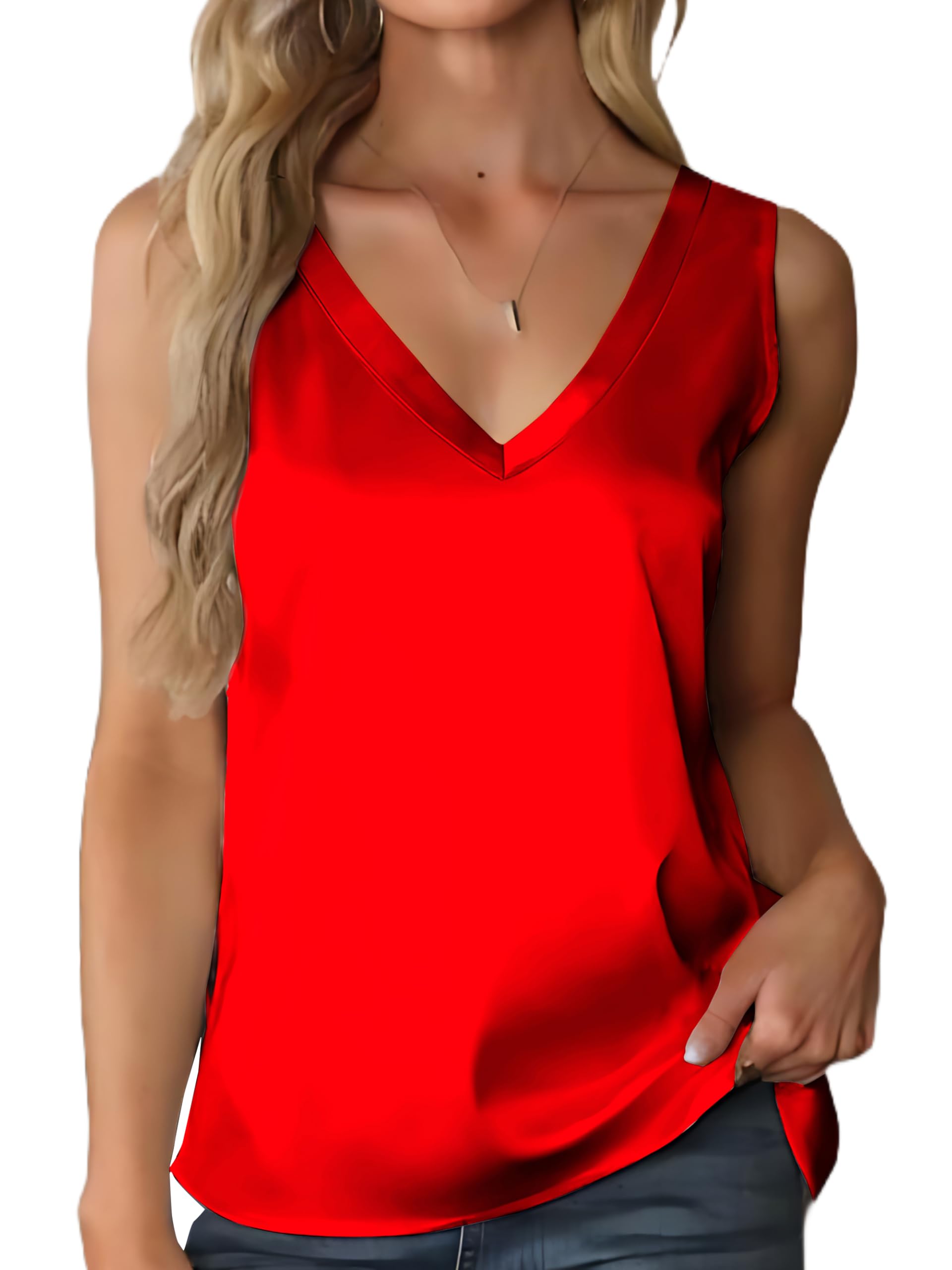 Mawor Satin Tank Tops for Women Casual V Neck Silk Basic Cami Camisoles