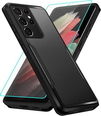 for Galaxy S21 Ultra Case with Screen Protection Heavy Duty Protective Shockproof and Scratch Proof Cell Phone case for Samsung Galaxy S21 Ultra-Black