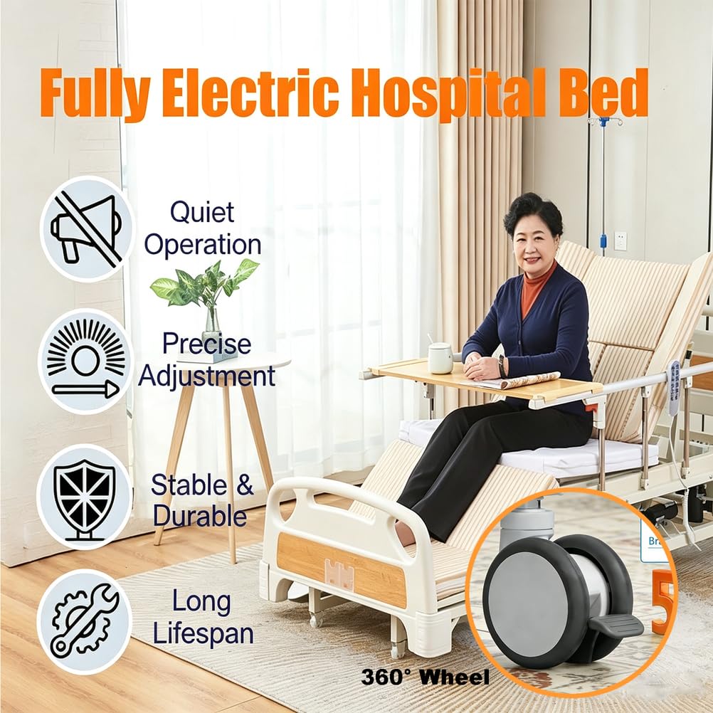 Lit médical électrique 3 Fonctions télécommande, Potence à Perfusion 250 kg