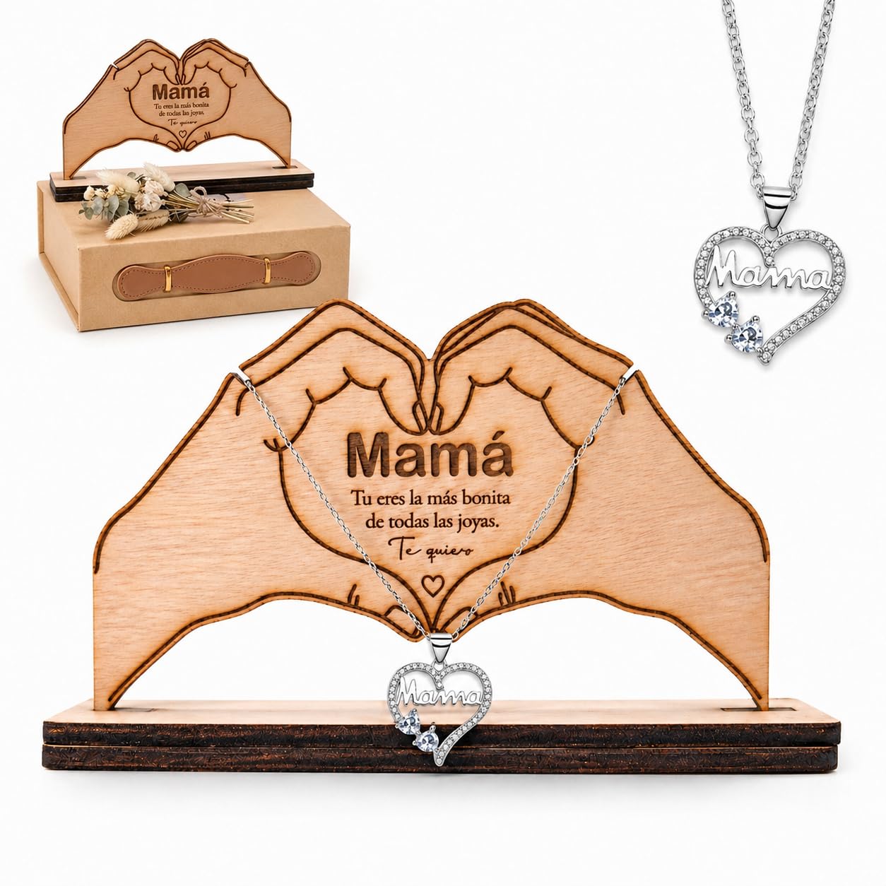 Collar Mujer Mamá con Colgante de Corazón y Mariposa en Acero Inoxidable – Joyería Fina con Circonitas, Diseño Elegante y Significativo – Regalo para el Día de la Madre, San Valentín