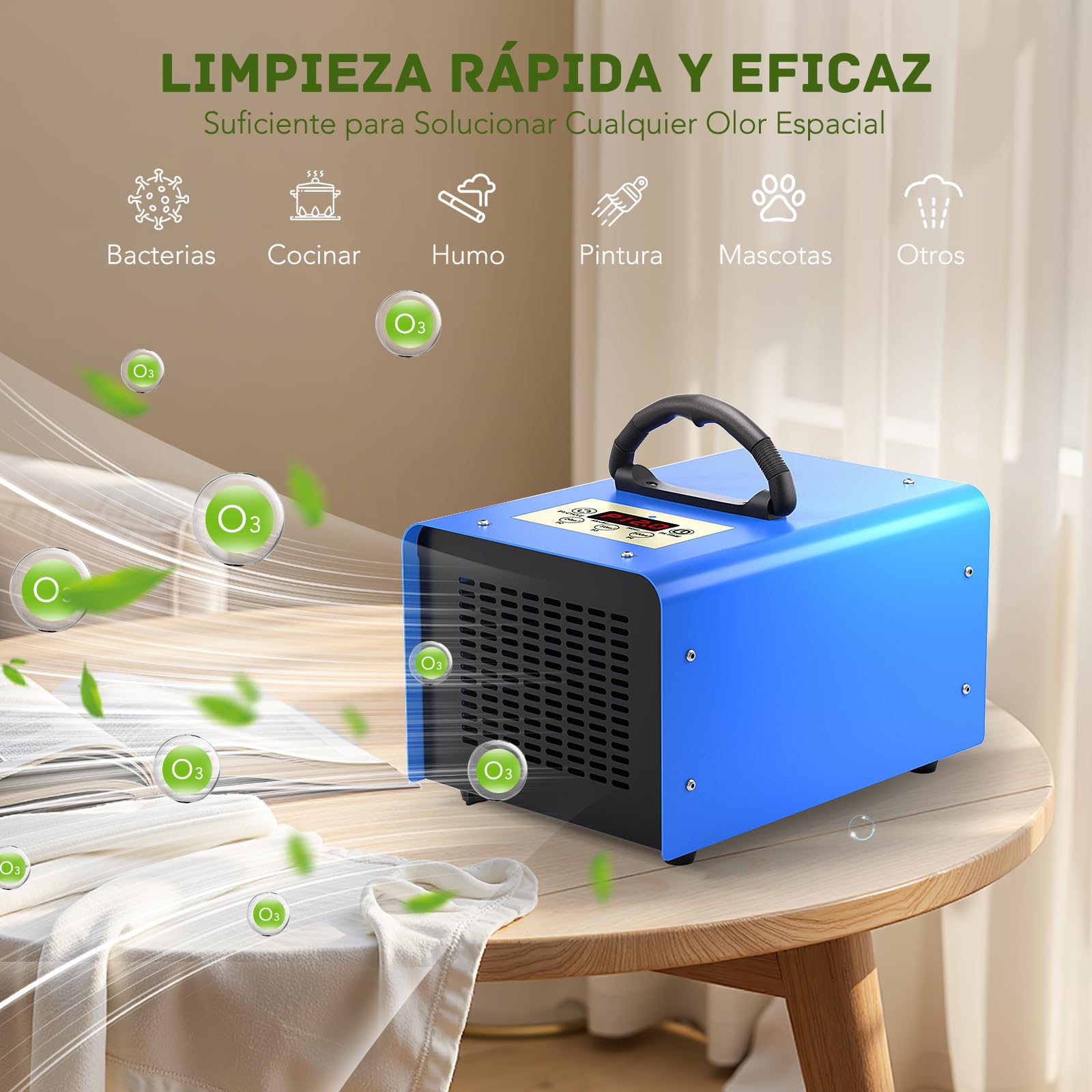 Generador de Ozono, FELLAT 30,000mg/h Purificador de Aire con Botón de Control Inteligente para 300 ㎡, Máquina de Ozono con Temporizador, Dispositivo de Ozono O3 Portátil para Hogar, Granjas