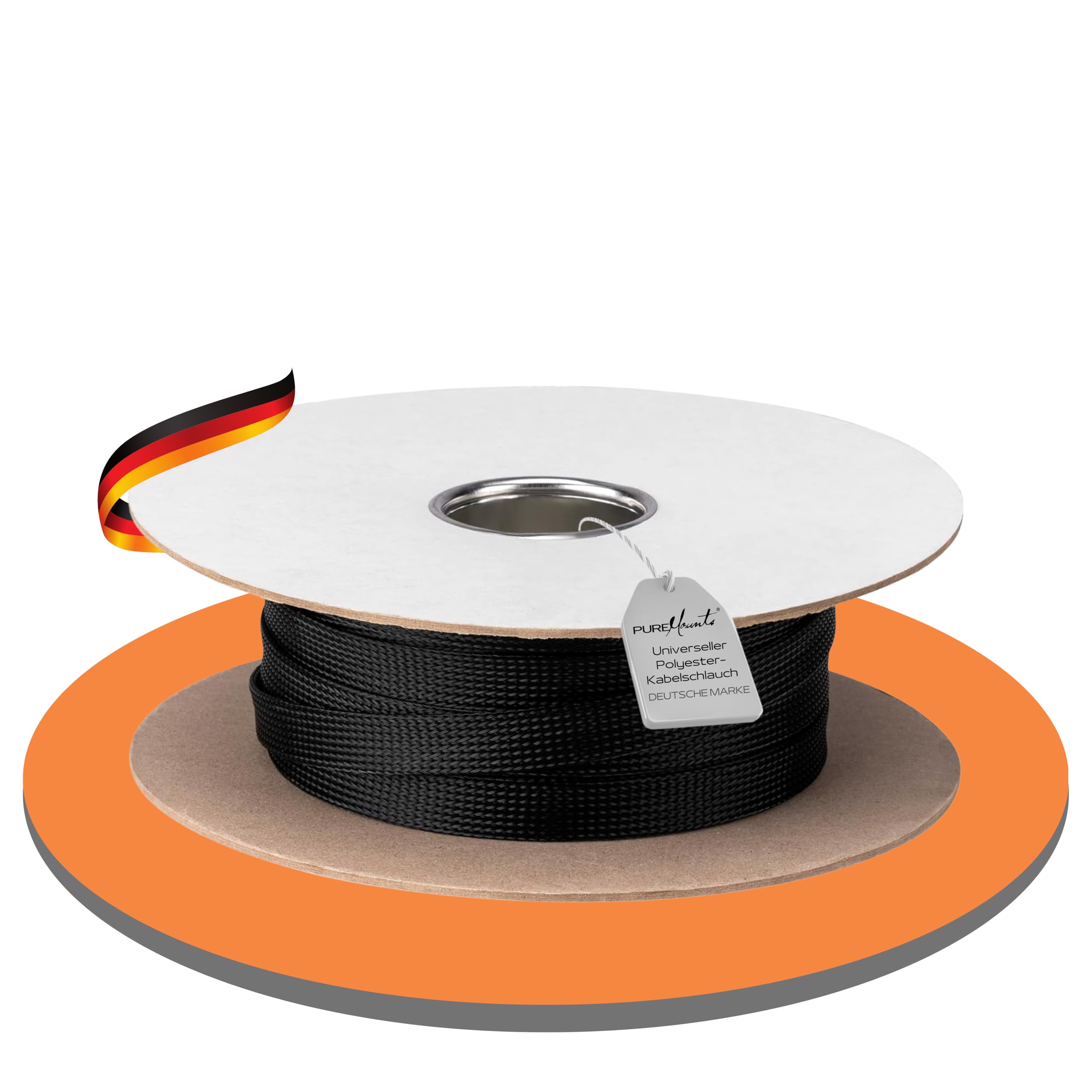 PureMounts PM-SOCKS-20B-50 Universeller Polyester-Kabelschlauch, selbst zusammenziehend mit Klettverschluss, Ø 20mm, Rolle 50m, schwarz
