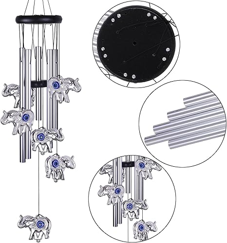 Miniatura 2 de Campanillas de viento de elefante de ojo azul para decoración al aire libre, atrapavientos de mal de ojo, campanas de viento de elefante de mal de