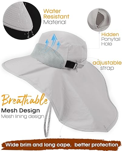 Miniatura 4 de Sombrero de pesca para senderismo y hombre, impermeable, de nailon con solapa grande para el cuello, UPF 50+, para mujeres y hombres