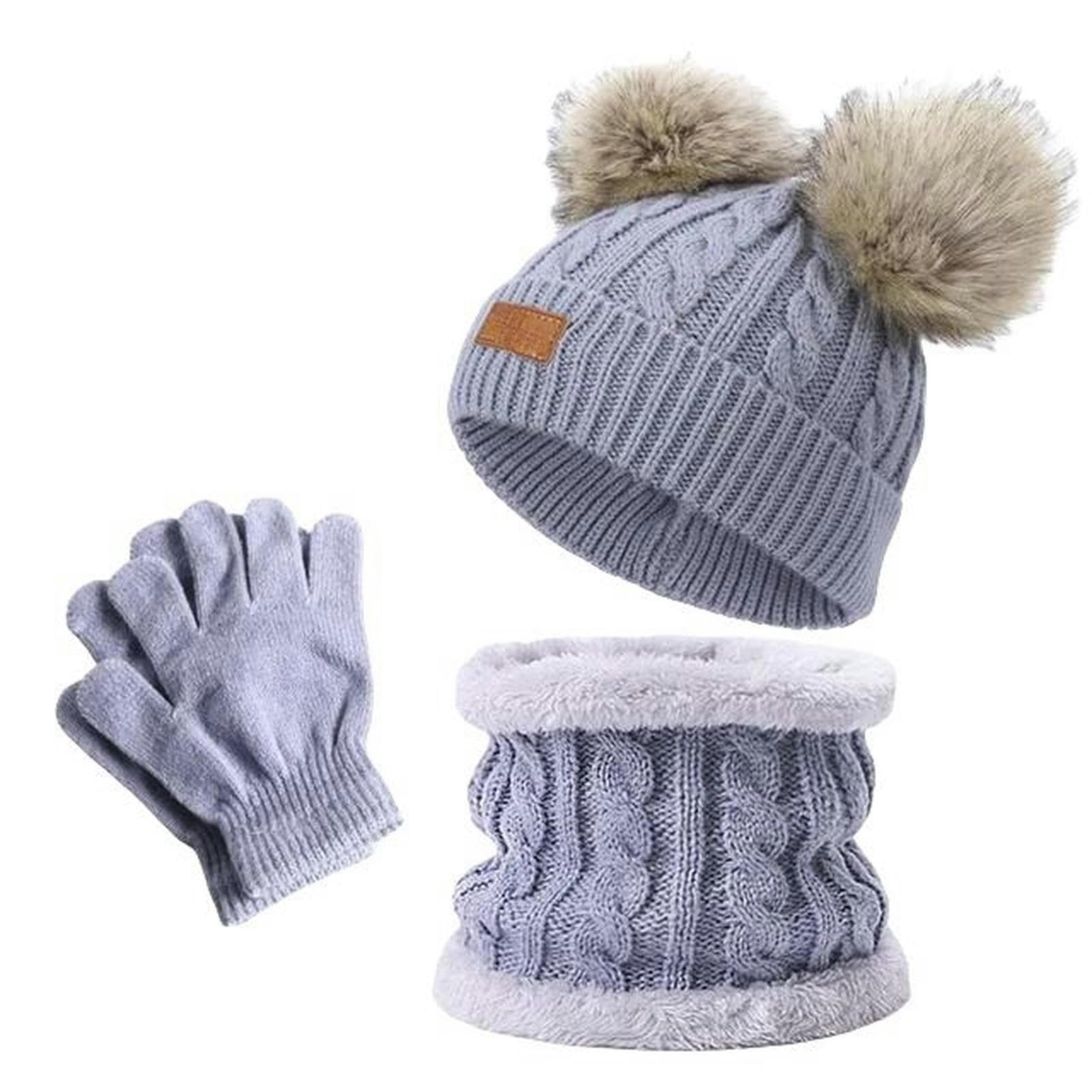 Zonto wintermütze Kinder Warme Winter Hüte Mit Schals Für Kinder Pompom Hut Kinder Mütze Kappe Jungen Mädchen Strickschal Handschuhe Beanie Caps-D