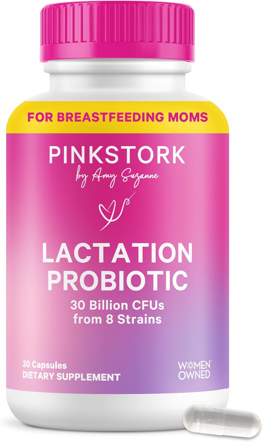 Pink Stork Lactation Probiotic – 30 Billion CFUs Multi Strain Postnatal Probiotics for Breastfeeding Women – Support Breast Milk & Gut Health, Postpartum Essentials, 30 Capsules