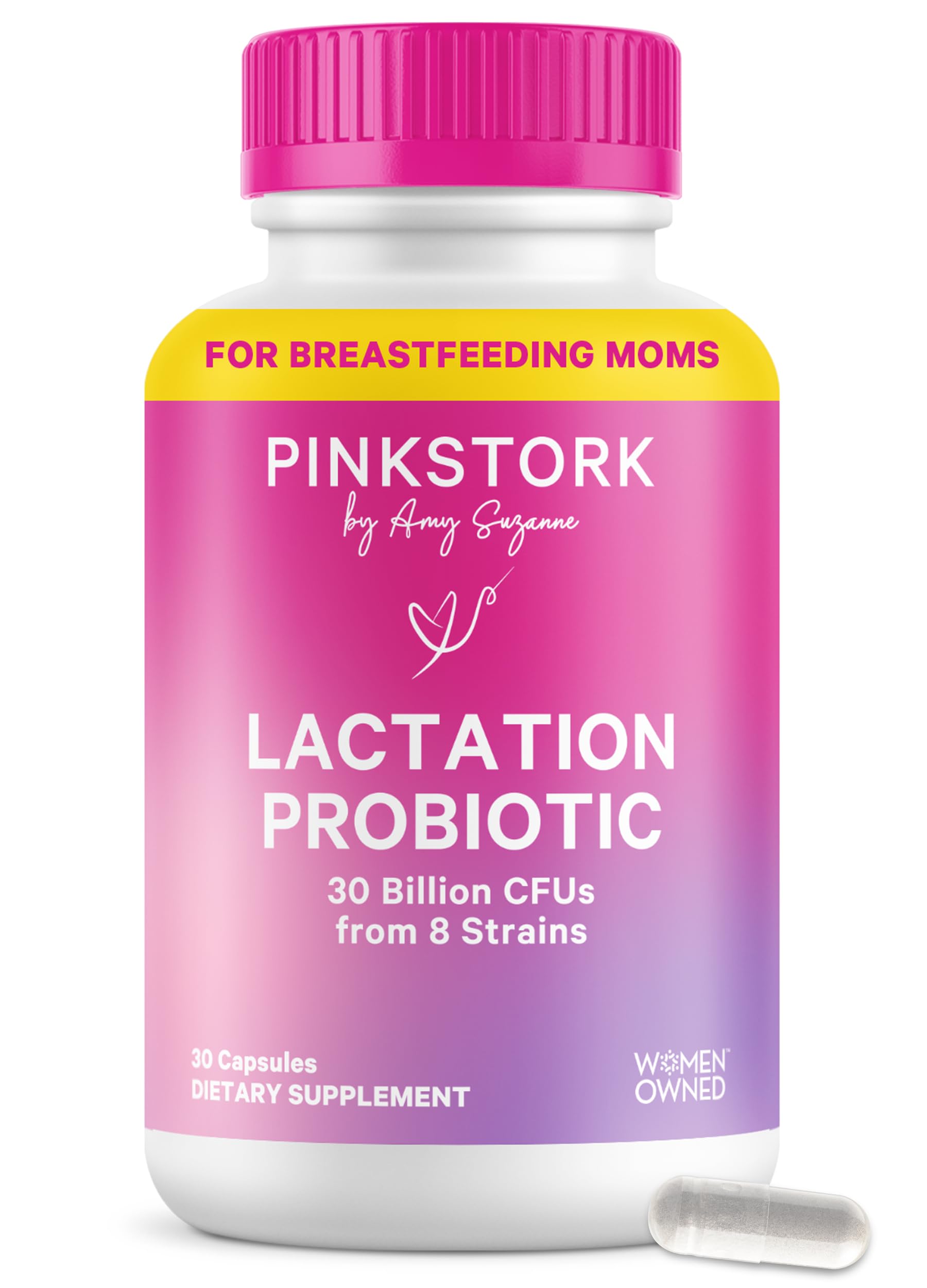 Pink Stork Lactation Probiotic - 30 Billion CFUs Multi Strain Postnatal Probiotics for Breastfeeding Women - Support Breast Milk & Gut Health, Postpartum Essentials, 30 Capsules
