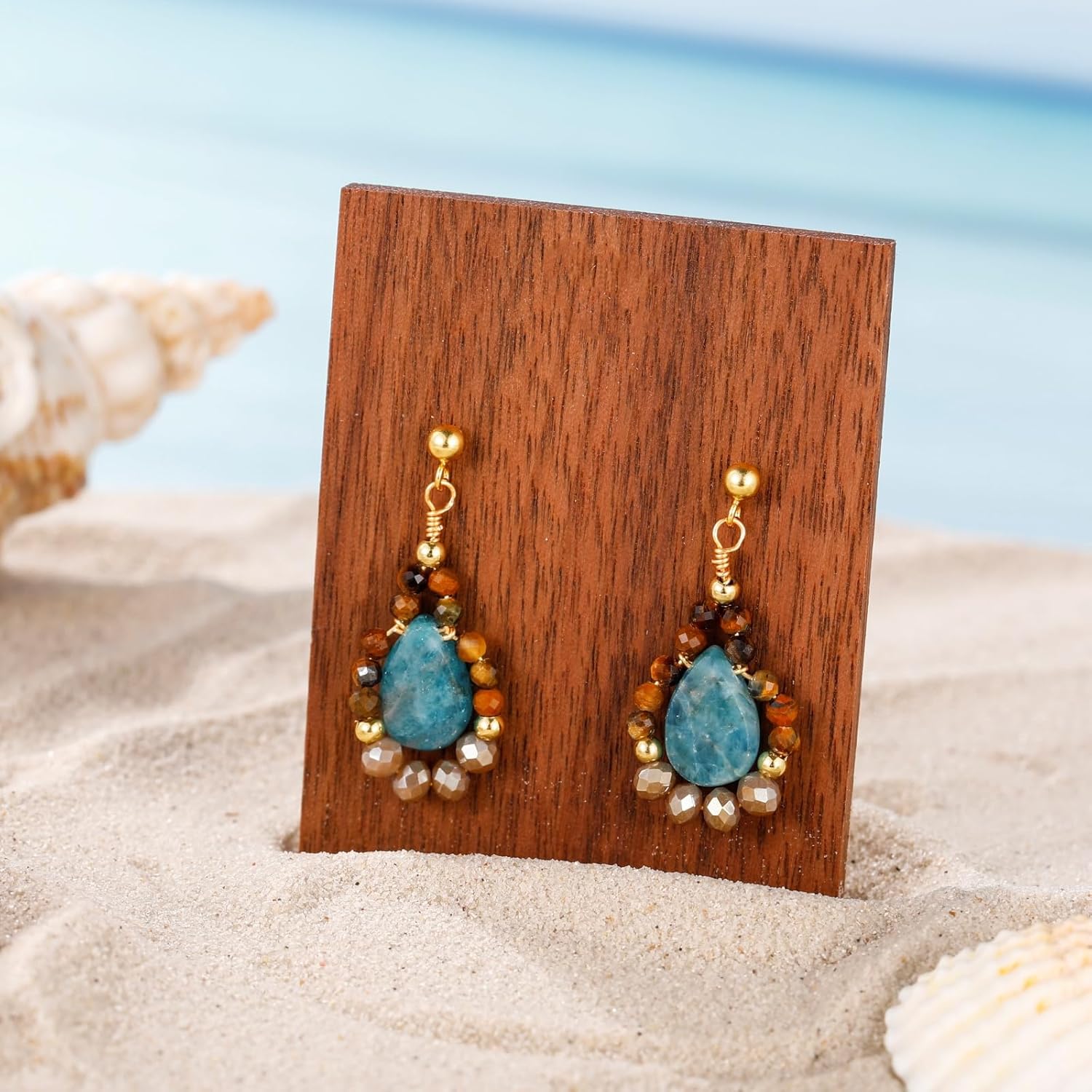 Teardrop Stone Earrings for Women Boho Dangle Natural Stone Crystal Lightweight Gemstone Earrings Summer Beach Jewelry for Women Bohemia Amethyst - Image 4