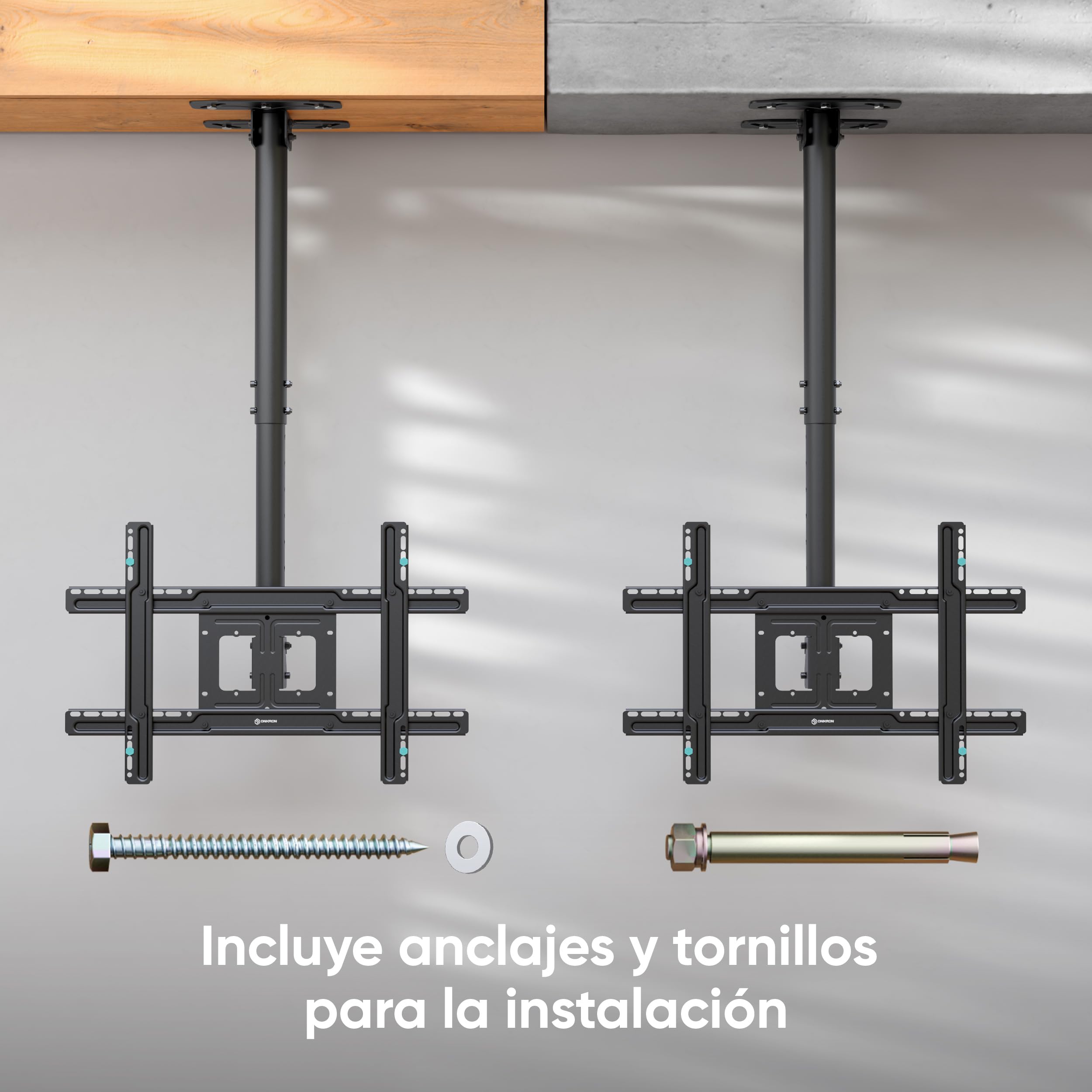ONKRON Soporte TV Techo 32-80 Pulgadas, hasta 68,2 kg, VESA 100x100-600x400 mm, Soporte TV Giratorio e Inclinable, Brazo para Televisión Telescópico, Extensible, Mural, Universal, Negro N2L-B