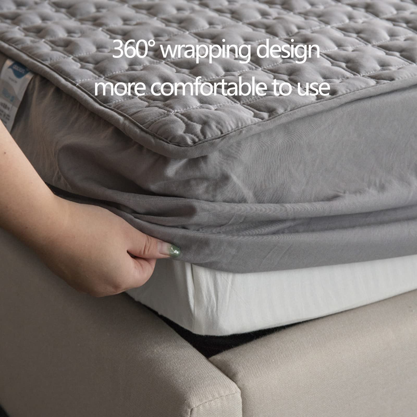 LANMOU Pikowany bardzo głęboki ochraniacz na materac podwójne łóżko, ultramiękki, oddychający pokrowiec na łóżko z elastyczną spódnicą (200 x 220 cm, biały)