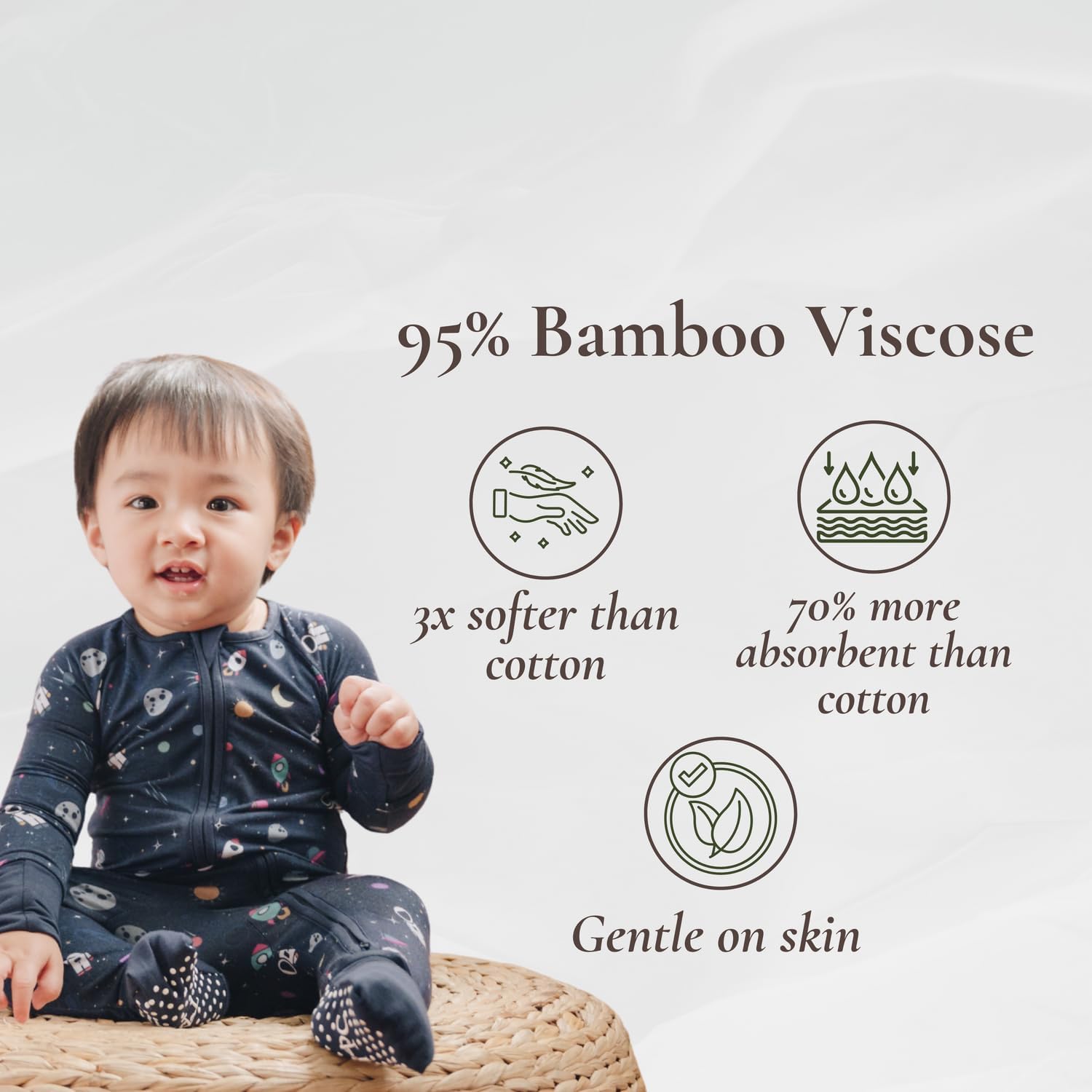 Viscose from Bamboo Baby Pajamas – Long Sleeve Onesie Baby Romper with 2-Way Zipper & Convertible Roll-Up Mittens & Footies Toddler Pjs for Boys & Girls