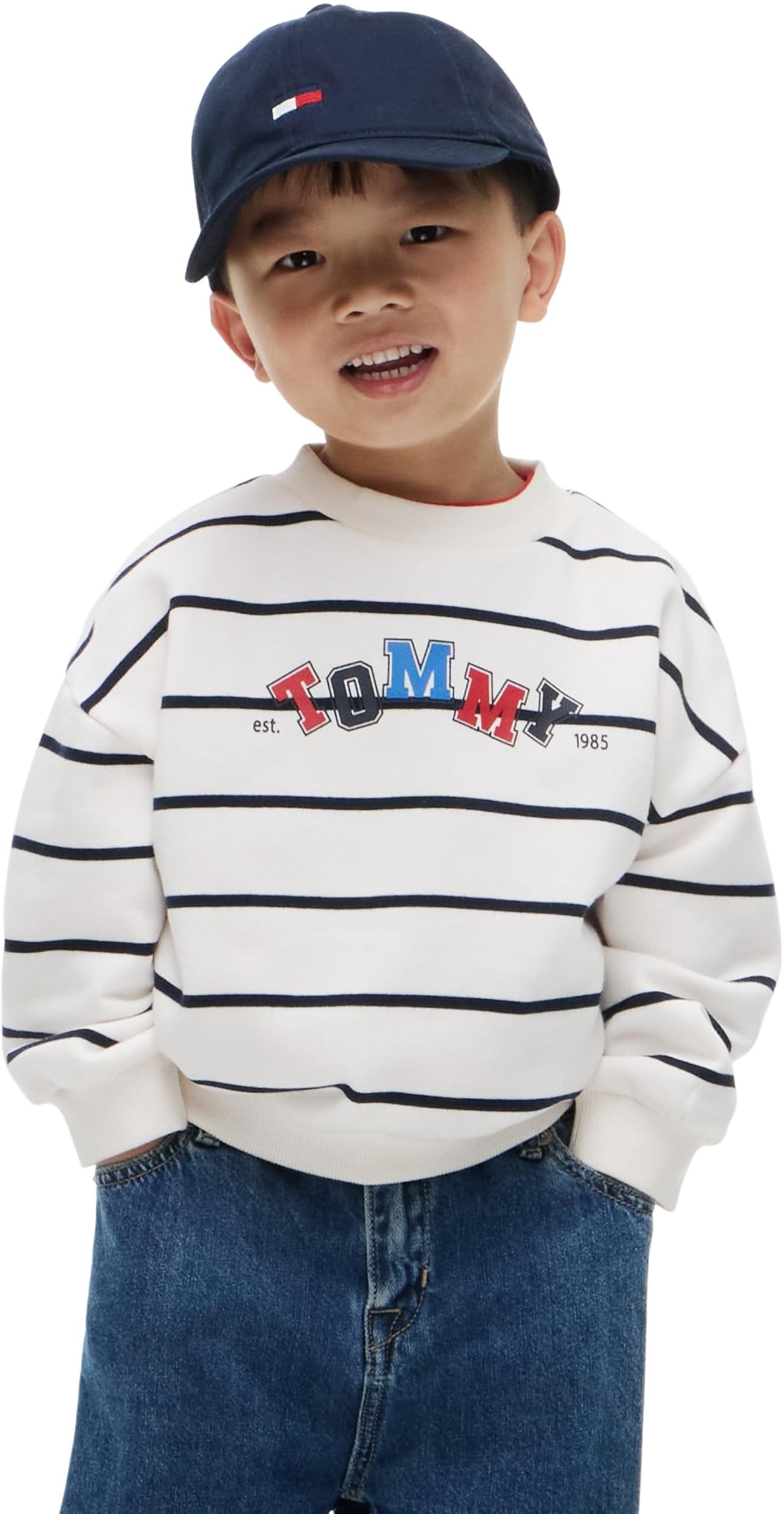 Tommy Hilfiger Kids Gender Inclusive Lu Crewneck Sweatshirt KS0KS00781 Pullover Sweatshirt, White, 12 Month