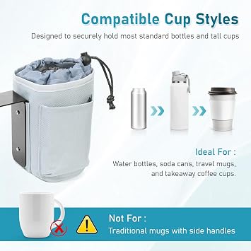 TYYIHUA Cup & Phone Holder for Electric Wheelchair, Extra Large, Gray