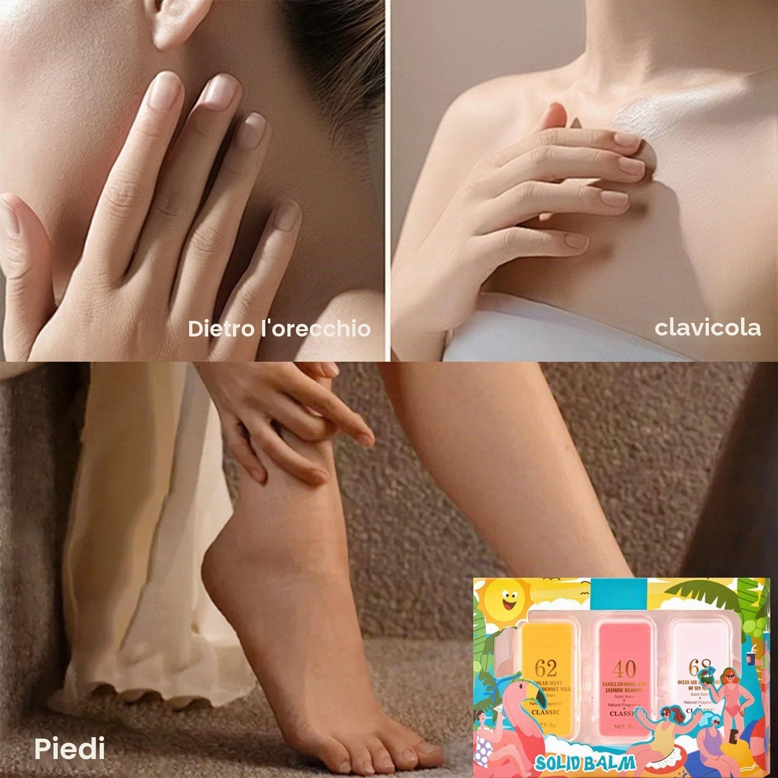 Balsamo Profumato Solido Portatile da Donna Set di Profumi da Viaggio Fragranze Naturali a Lunga Durata Mini Profumo in Cera Regali Non Appiccicoso, 3 Fragranze: Oceano, Cocco, Gelsomino