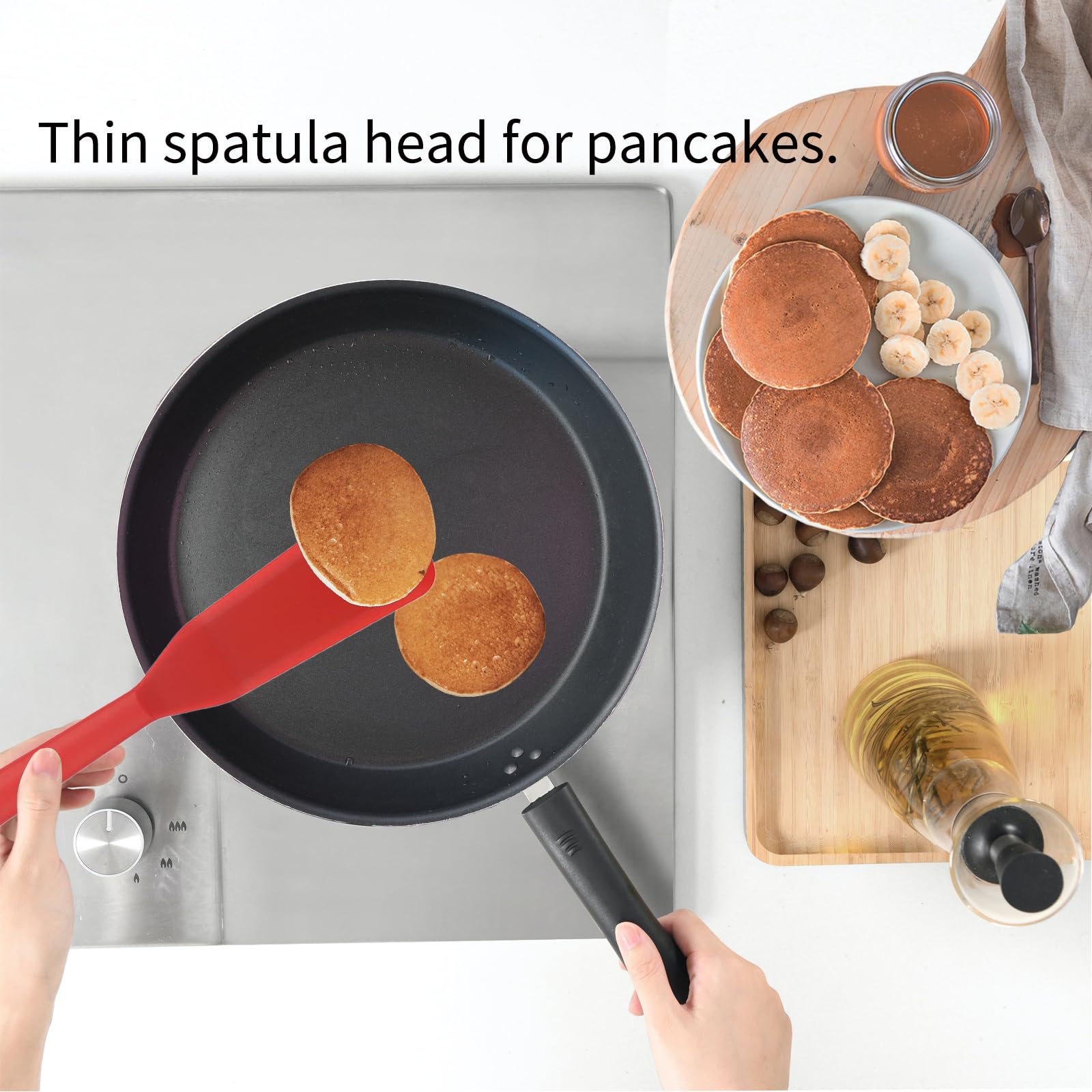 Juego de espátulas, 2 espátulas finas de silicona, espátula para tortillas, herramientas de crepé, juego de espátulas para utensilios de cocina antiadherentes