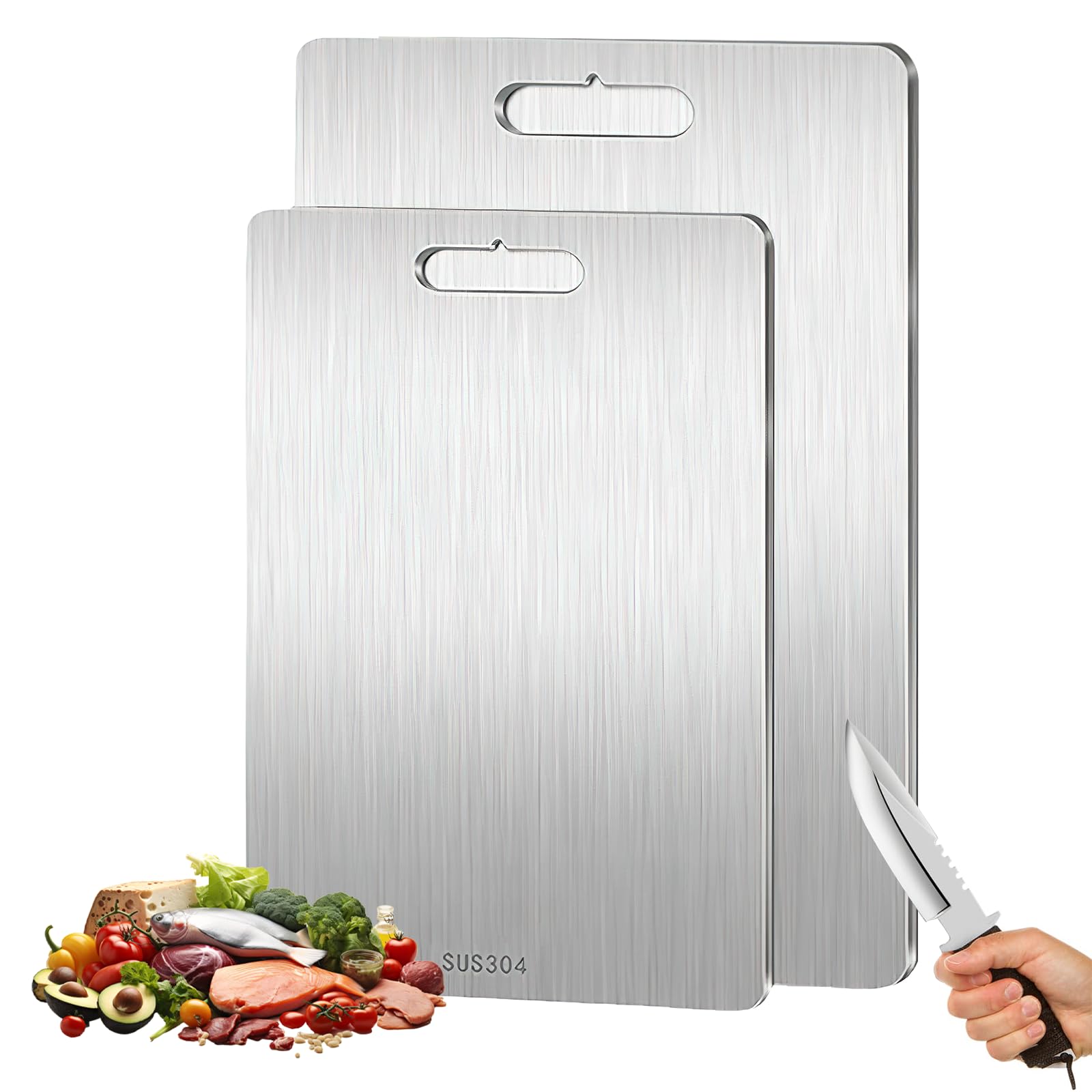 2 Pcs Titanium Cutting Board, 2025 New Multifunctional Titanium Chopping Board, Pure Titanium Cutting Board Food Grade