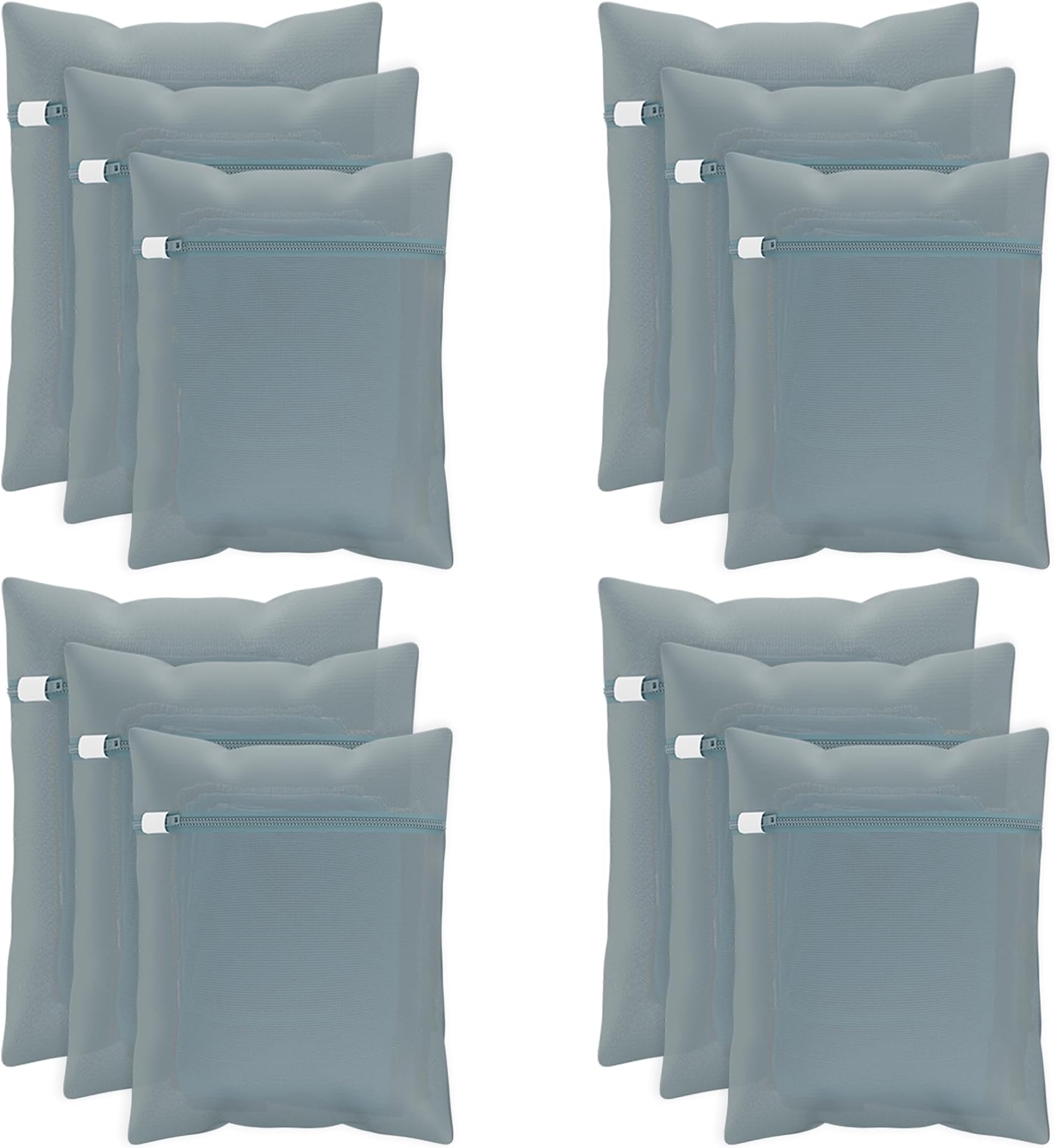 Pack of 12 Polyester Laundry Mesh Bag for Washing Machine | Laundry Bag for Clothes with Zip for Lingerie, Jeans, Hosiery, Stocking & Socks | YZ-2-GRY | Plain - Grey