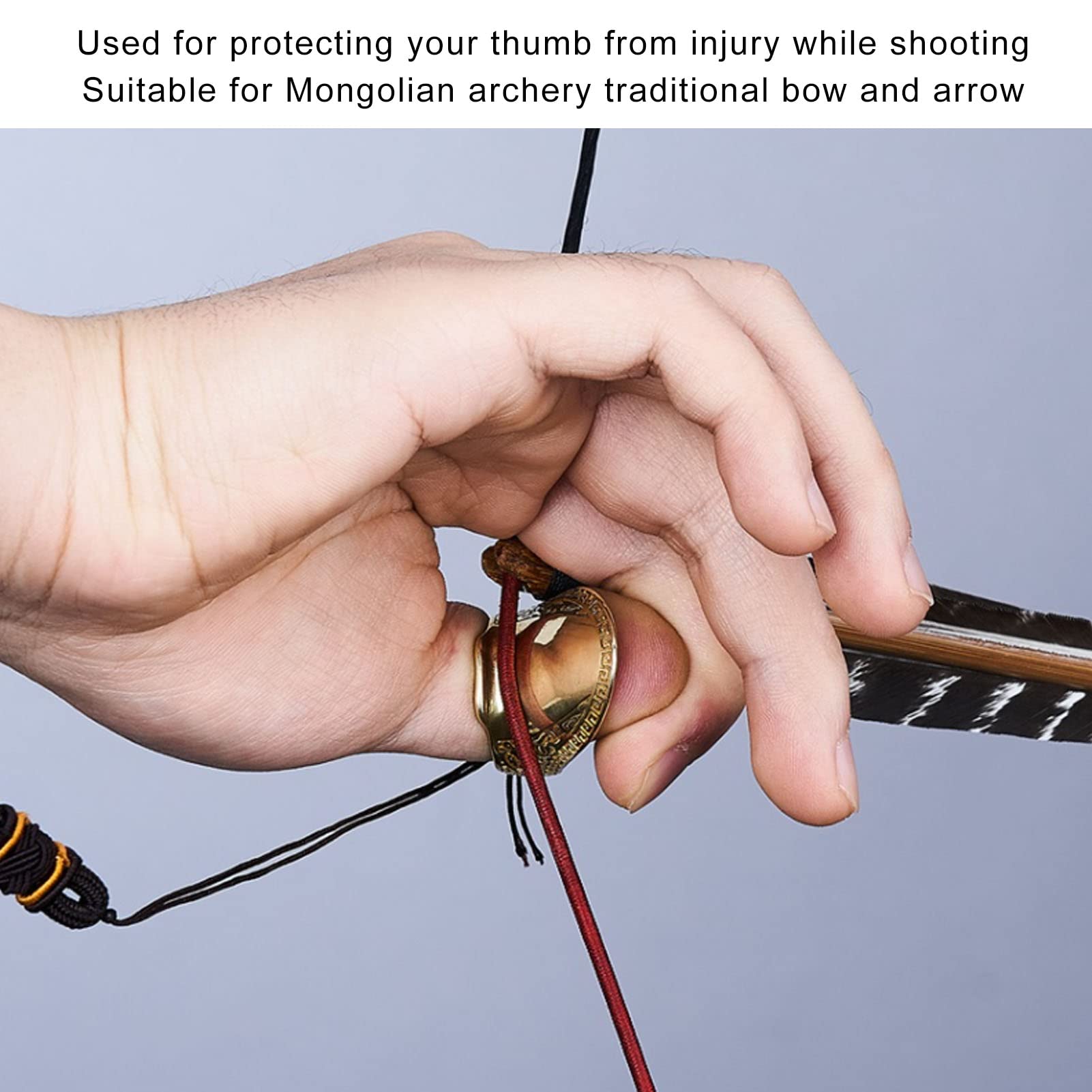 Protector de Pulgar de Tiro con Arco, Protector de Dedo de Tiro de Latón Resistencia Al Desgaste Anillo de Pulgar de Tiro con Arco con Cuerda de Fijación