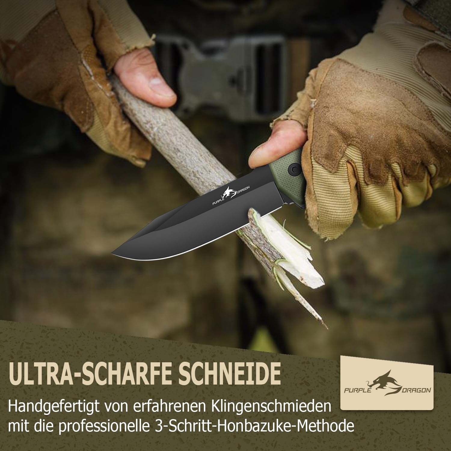 Purple Dragon Großes Messer Outdoor Beil Axt Set mit Scheide, Full Tang Spaltaxt aus einem Stück D2 Stahl gefertigt, Camping Messer Survival zum Sägen von Holz, Geschenke für Männer