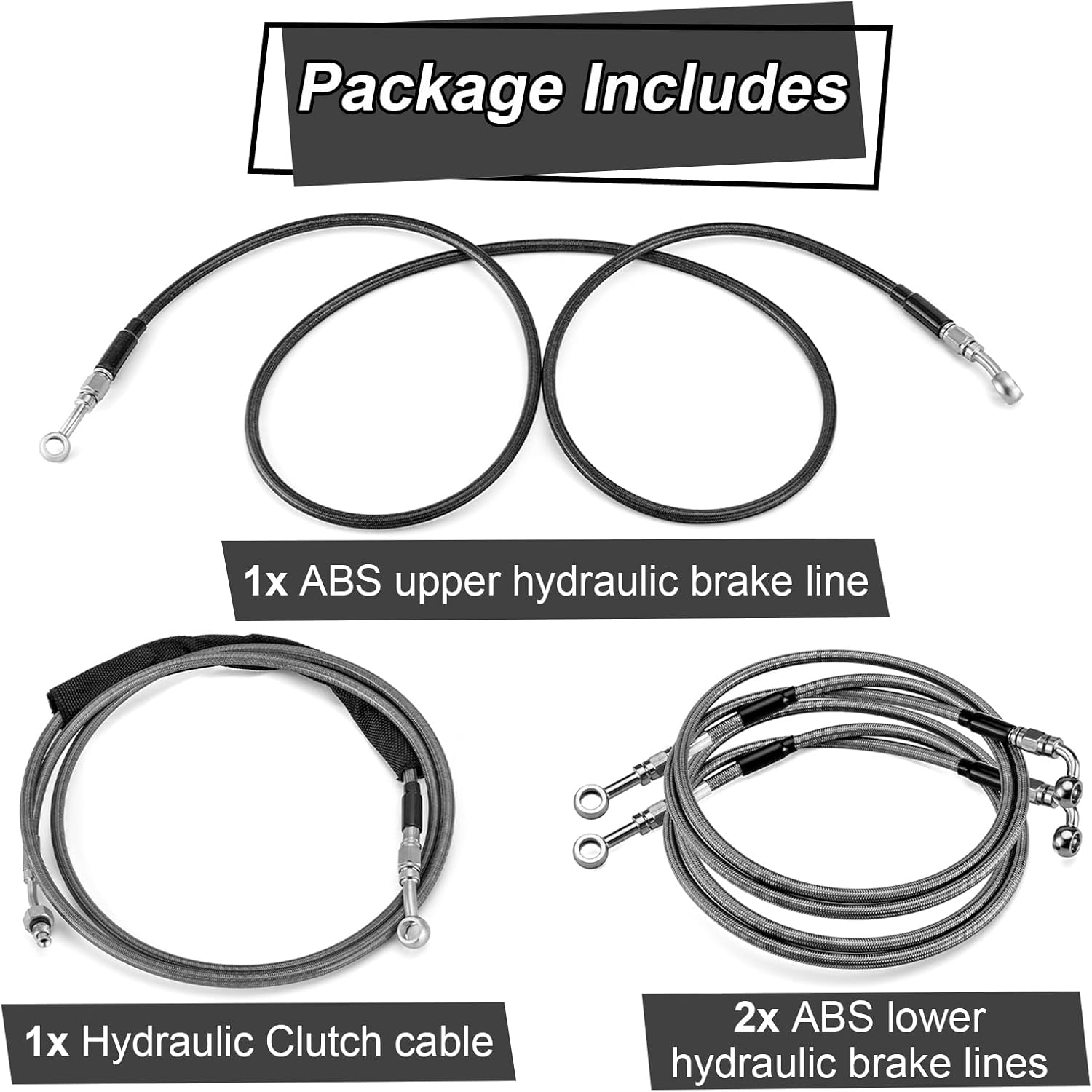 Mofun Extended Length ABS Hydraulic Front Brake Line and Hydraulic Clutch Cable Kit Compatible with Harley Touring Electra Street Road Glide 2014 2015 2016, Fit 12" -14" Handlebar Black