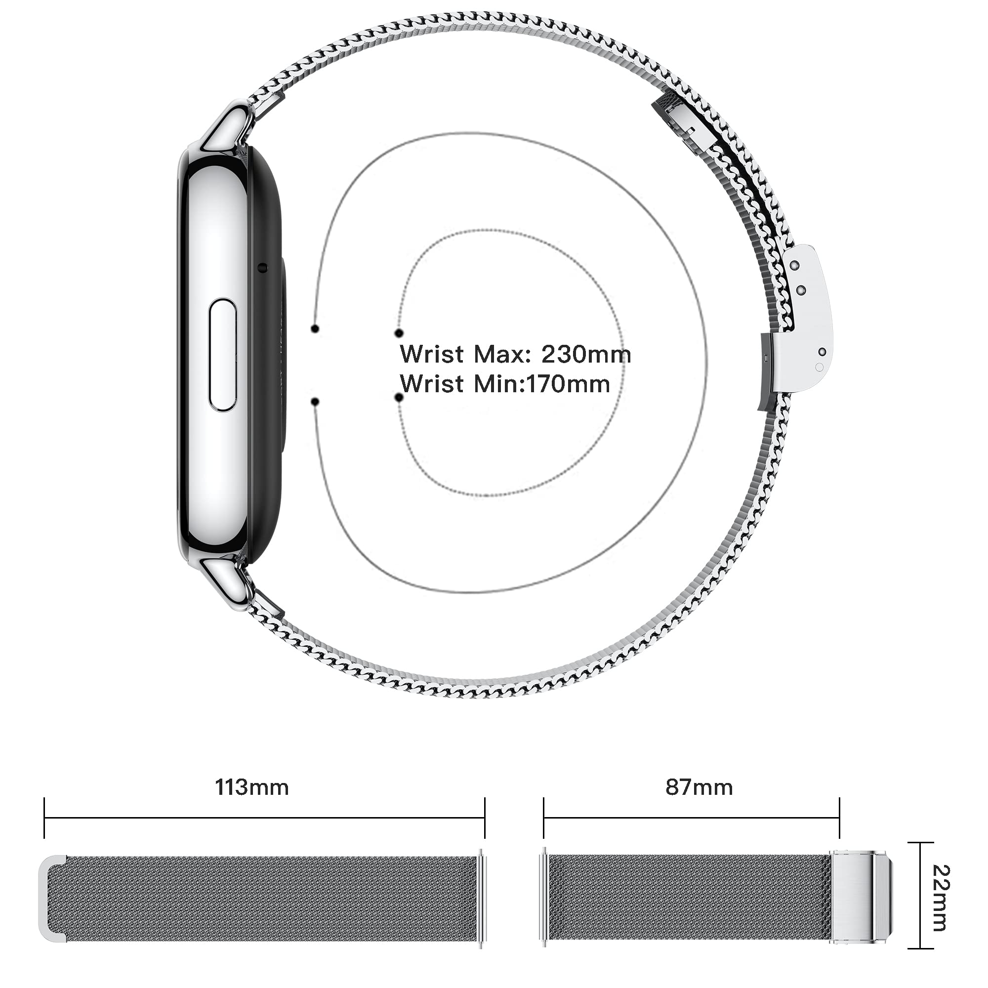 Popglory Smartwatch 22mm Ersatzarmbänder für P66,Verstellbare Ersatzbänder für Damen Herren