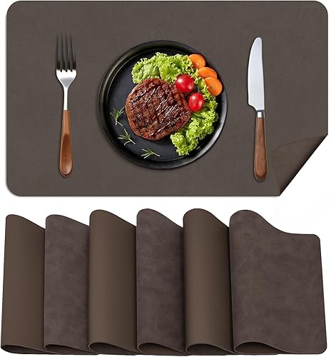 Miniatura 1 de BLESWIN Juego de 6 manteles individuales de piel sintética, 12 x 17 pulgadas, manteles individuales de color con textura de doble cara, resistentes