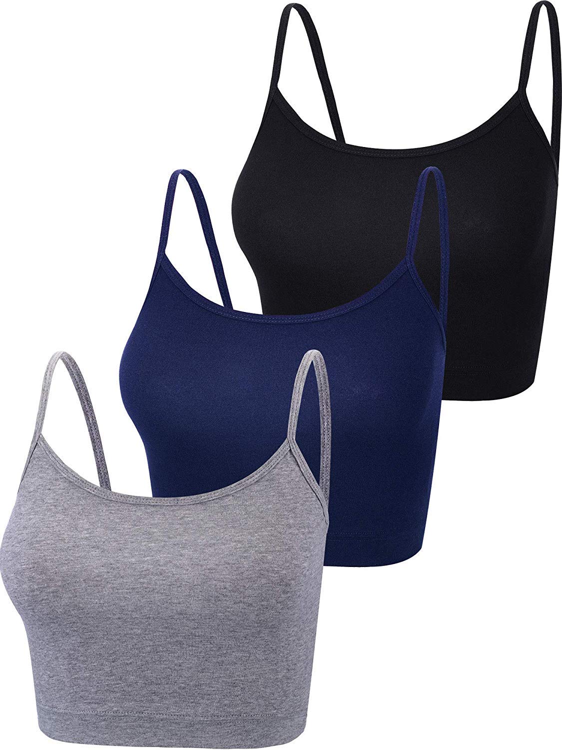 3 Pieces Spaghetti Strap Tank Camisole Top Crop Tank Top for Sports Yoga Sleeping (Black, Dark Grey, Navy, L)