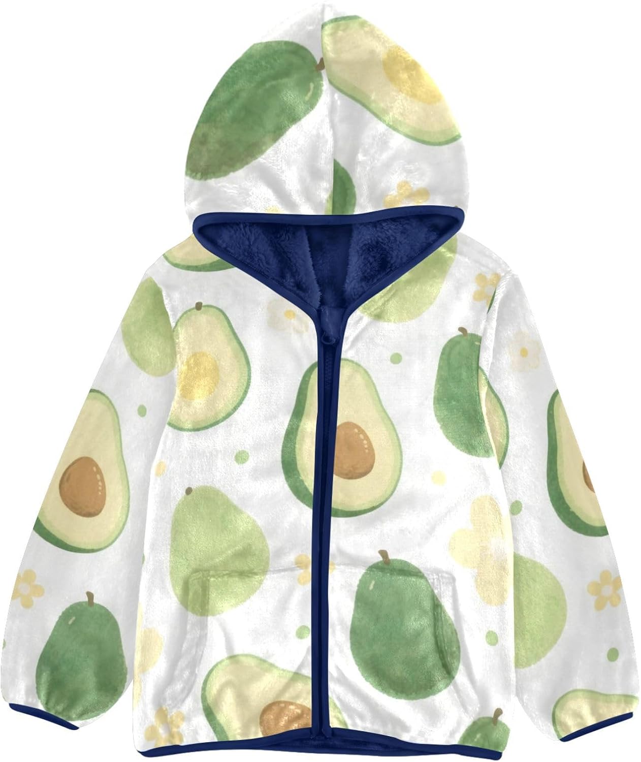 Cute and Cartoonish Green Avocado Toddler Fleece Zip Up Outerwear Jackets Navy Blue Warm Baby Boys Clothes