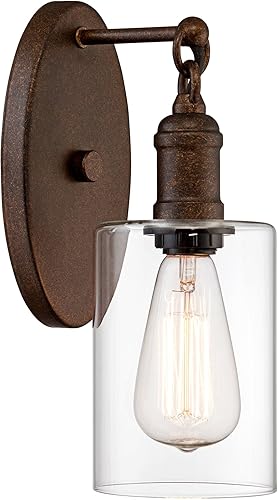 Miniatura 7 de Franklin Iron Works Cloverly - Juego de 2 apliques de pared industriales rústicos de metal marrón bronce con cable de 4 12 pulgadas, cristal